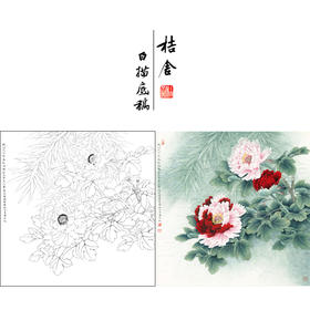 【有步骤、大彩图】李晓明工笔画白描底稿斗方小品《二乔》牡丹初学者临摹花鸟线稿KD29