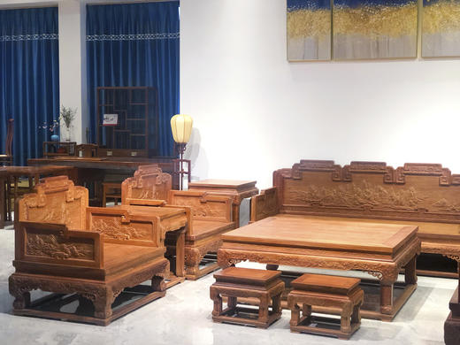 红桥红  家具严选  缅甸花梨（大果紫檀）【山水宝座 清式沙发十二件套】 商品图1