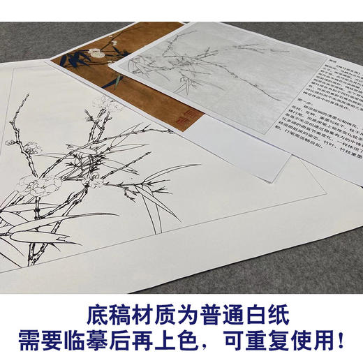 【有步骤、大彩图】李晓明工笔画白描底稿斗方小品《梅竹双友图》梅花初学者临摹花鸟线稿KC32 商品图3