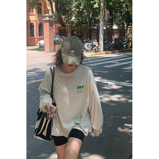 长袖T恤女春秋季新款时尚字母太阳花印花韩版宽松百搭学生上衣服ins潮 商品图2