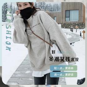 假两件呢子加绒卫衣女2021冬装新款女装韩版宽松小个子超火上衣女
