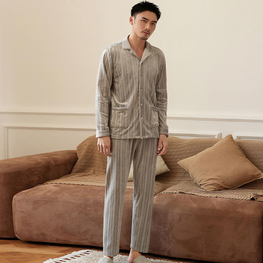 康妮雅睡衣家居服 男式长袖长裤开襟套装*双色可选 中厚 商品图5