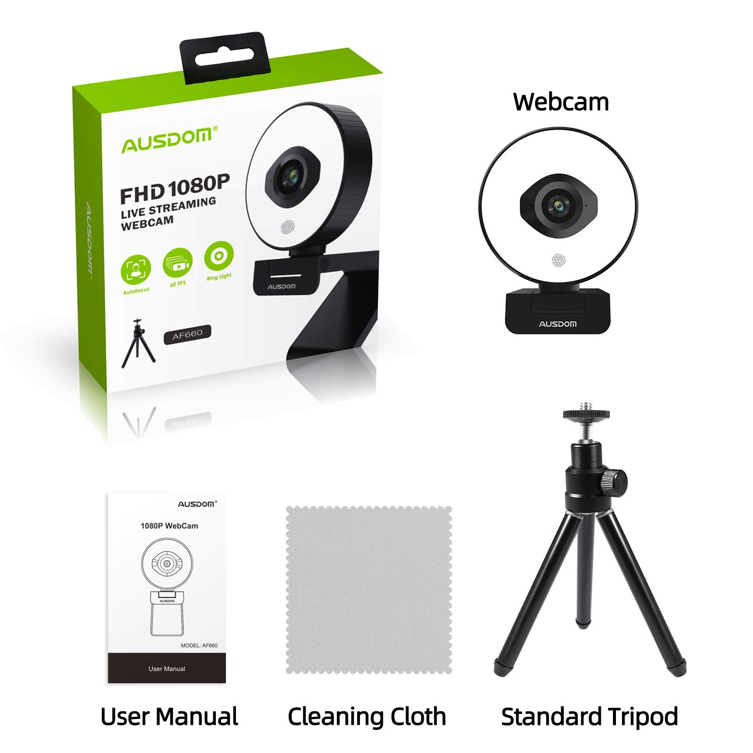 1080P HD Webcam with Adjustable Ring Light, Mic, and Autofocus for  Streaming and Video Chatting | Compatible with Windows, Mac, Xbox, and  Popular