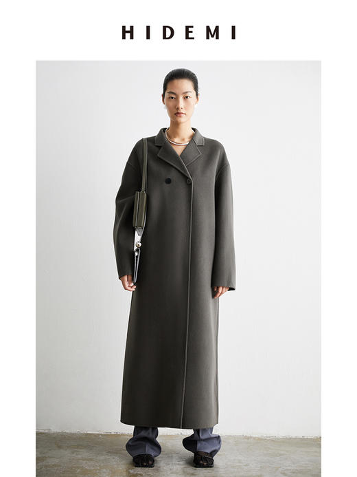 HIDEMI 深灰铜绿两粒扣简约设计感羊毛大衣 商品图0