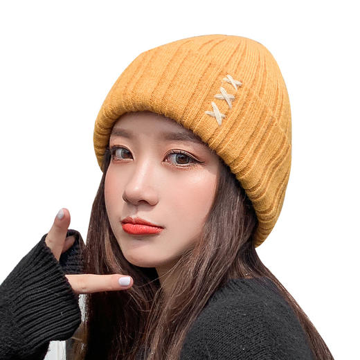 秋冬季韩版时尚潮牌百搭显脸小毛线帽女时尚日系学生加绒保暖针织帽潮 商品图4