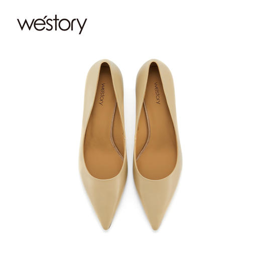 westory气质尖头裸色高跟鞋细跟通勤单鞋真皮浅口尖头通勤女鞋S22AE54301 商品图2