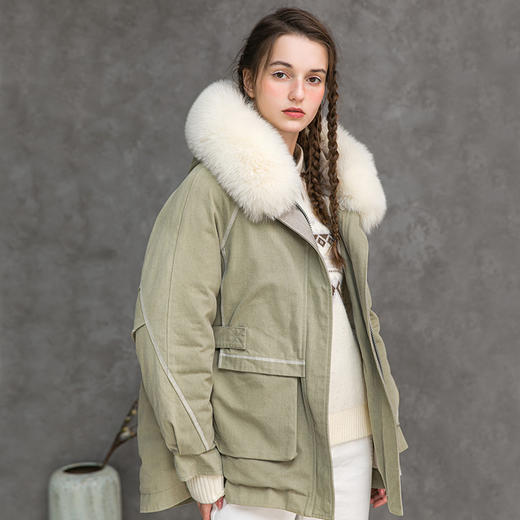 famecoco范可儿大毛领派克服女冬季品牌工装羽绒服中长款女士外套F218AD004 商品图2