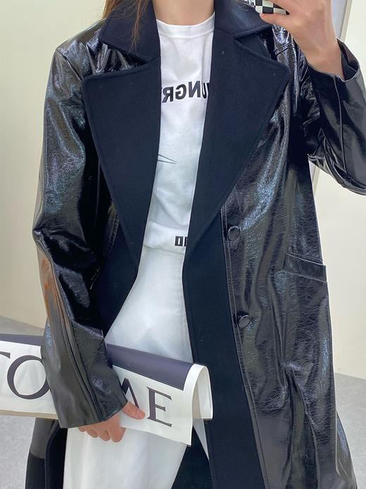 帅气漆皮拼毛呢大衣 商品图3