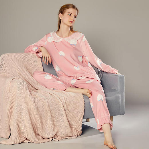 阪织屋婴儿绒桃子印花长袖长裤套装6531750162103 商品图0