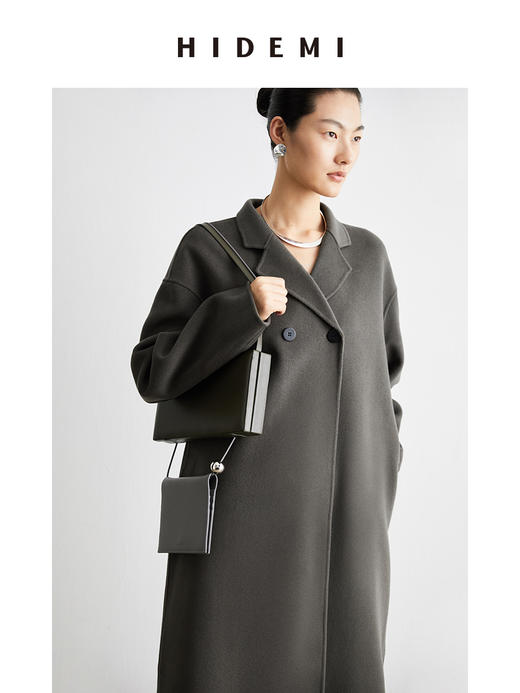 HIDEMI 深灰铜绿两粒扣简约设计感羊毛大衣 商品图3