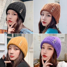 秋冬季韩版时尚潮牌百搭显脸小毛线帽女时尚日系学生加绒保暖针织帽潮