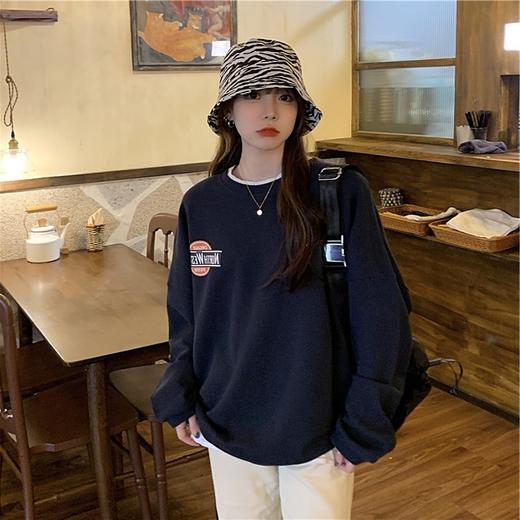 新款宽松情侣学生长袖百搭卫衣女秋冬加绒大码印花打底衫休闲时尚上衣外套女 商品图3