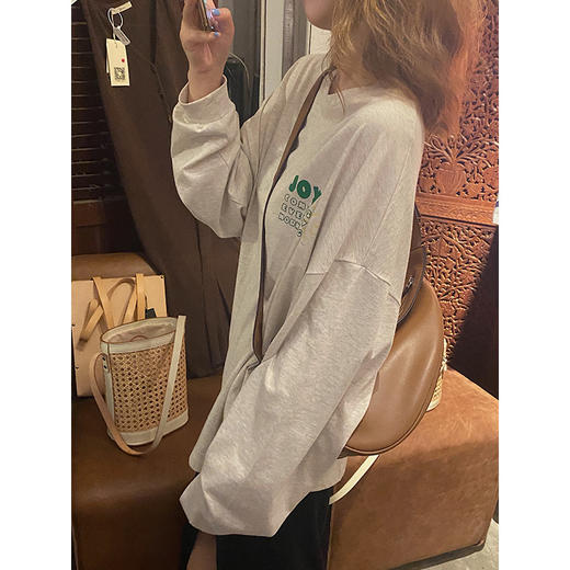长袖T恤女春秋季新款时尚字母太阳花印花韩版宽松百搭学生上衣服ins潮 商品图1