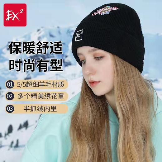 ex2伊海诗秋冬季保暖羊毛1:1针织毛线帽男女抗寒护耳加绒刺绣帽子366060 商品图0