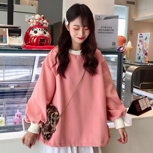 加绒加厚 棉质卫衣女 2021秋冬韩版时尚新款抓绒宽松学生上衣女装 商品图2