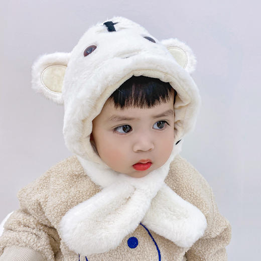 儿童帽子围巾一体加绒加厚可爱男童女童卡通鹿角宝宝套头帽 商品图12