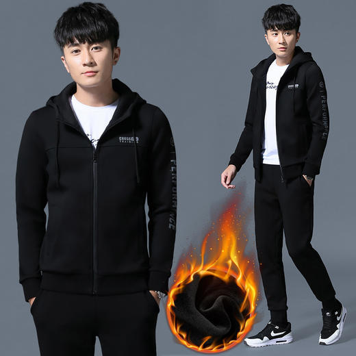 SP681838休闲装加绒保暖修身运动套装冬季连帽 商品图0