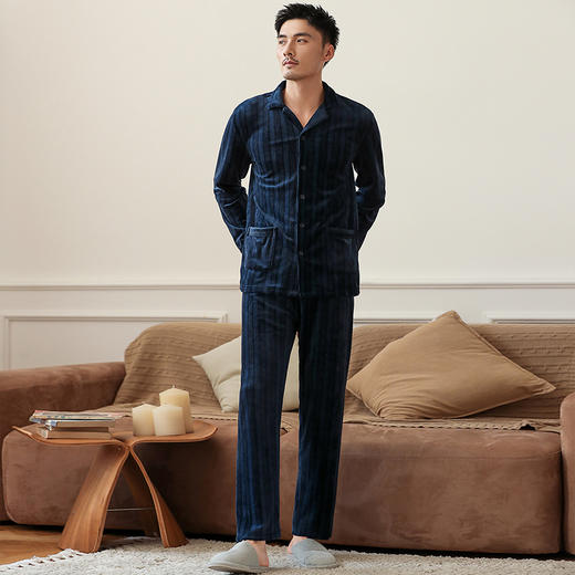 康妮雅睡衣家居服 男式长袖长裤开襟套装*双色可选 中厚 商品图2