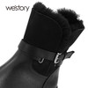 westory厚底绒里雪地靴真皮圆头短靴皮毛一体时装靴子纯色女靴W21DS81561 商品缩略图1