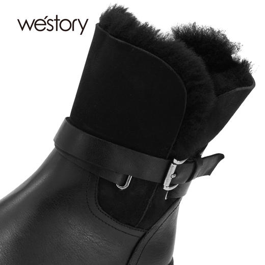 westory厚底绒里雪地靴真皮圆头短靴皮毛一体时装靴子纯色女靴W21DS81561 商品图1