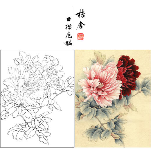 【有步骤、大彩图】李晓明工笔画白描底稿《二乔逢春》牡丹初学者临摹花鸟线稿KD12 商品图0