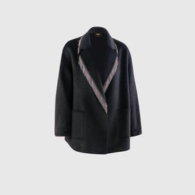 羊毛针织西装流苏双面手工短大衣