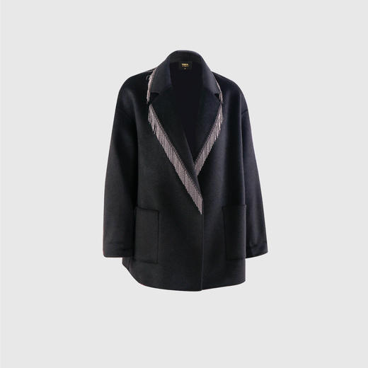 羊毛针织西装流苏双面手工短大衣 商品图0