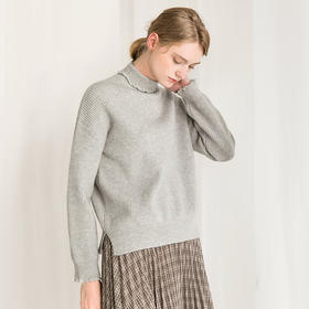 Famecoco范可儿蕾丝拼接高领毛衣冬针织上衣女F218DC003