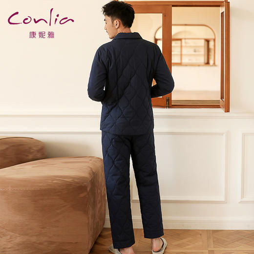 康妮雅睡衣家居服 男式长袖长裤开襟套装 *夜蓝 厚款 商品图3