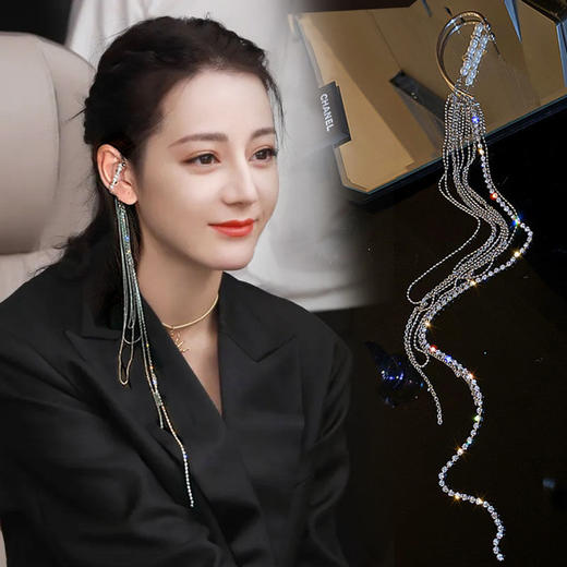 远方情新款超长镶钻流苏耳挂小众设计冷淡风无耳洞超仙耳环E1158 商品图2