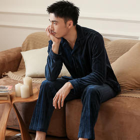 康妮雅睡衣家居服 男式长袖长裤开襟套装*双色可选 中厚