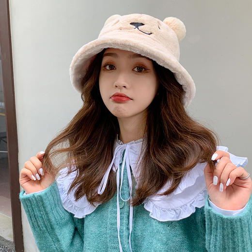 2021年时尚毛绒渔夫百搭帽子女秋冬季韩版潮显脸小熊耳朵日系可爱保暖盆帽 商品图2
