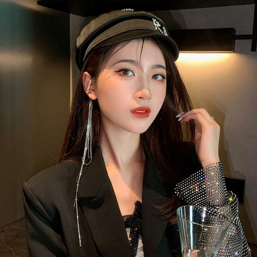 远方情新款超长镶钻流苏耳挂小众设计冷淡风无耳洞超仙耳环E1158 商品图6