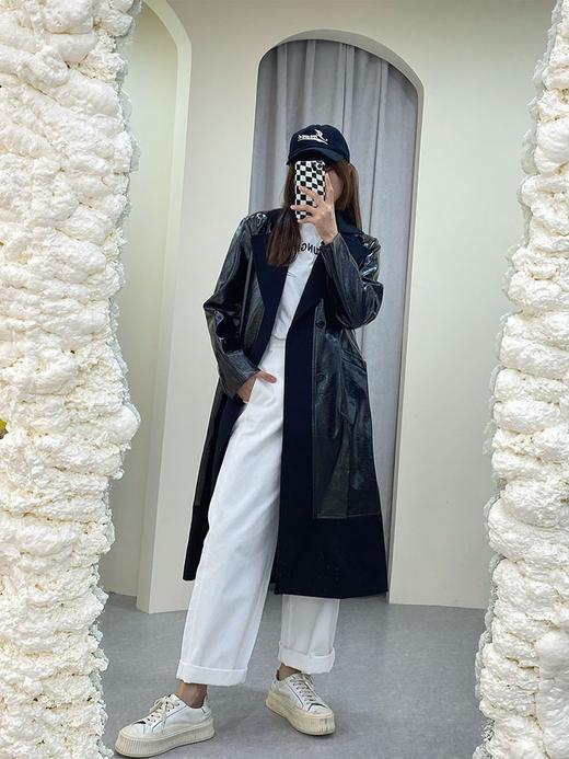 帅气漆皮拼毛呢大衣 商品图1