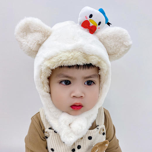 儿童帽子围巾一体加绒加厚可爱男童女童卡通鹿角宝宝套头帽 商品图9