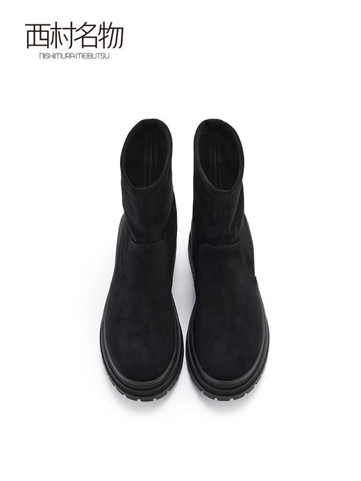 西村名物2021冬季新款瘦瘦靴黑色厚底弹力靴女气质显瘦短靴X21DS45361 商品图2