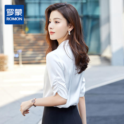 罗蒙衬衫女短袖夏季薄款西装领双排扣通勤气质女士衬衣 商品图7