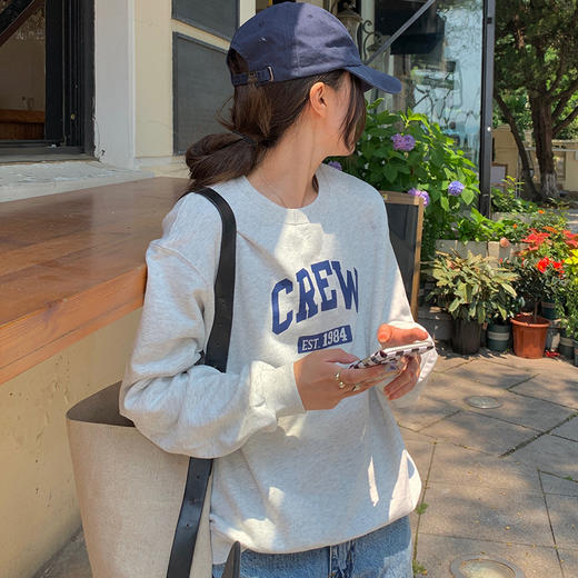 含棉2021年秋装新款字母印花长袖T恤外穿内搭宽松圆领卫衣女上衣 商品图4