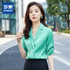 罗蒙衬衫女短袖夏季薄款西装领双排扣通勤气质女士衬衣 商品缩略图1
