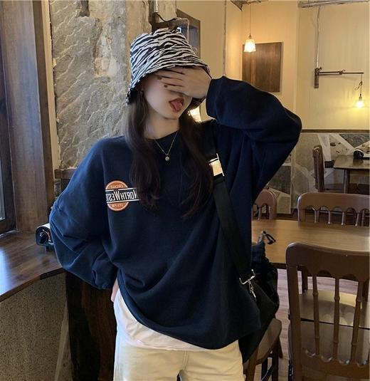 新款宽松情侣学生长袖百搭卫衣女秋冬加绒大码印花打底衫休闲时尚上衣外套女 商品图5