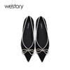 westory气质亮钻蝴蝶结尖头单鞋纯色真皮平底鞋一脚蹬浅口女鞋S22AE54231 商品缩略图1
