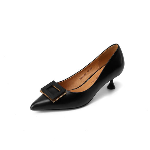 西村名物2021秋冬新款时尚舒适尖头饰扣浅口高跟鞋气质优雅单鞋女T22AE16801 商品图3