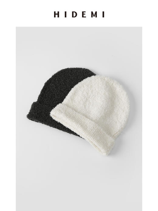 HIDEMI 美利奴圈圈羊毛圆帽 原白色/炭灰色 商品图3
