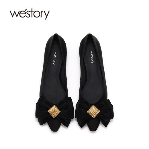 westory蝴蝶结单鞋低跟通勤浅口一脚蹬女鞋真皮百搭时尚纯色鞋子S22AE54111 商品图2
