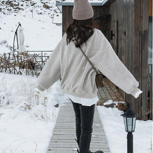 假两件呢子加绒卫衣女2021冬装新款女装韩版宽松小个子超火上衣女 商品图3