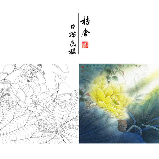【有步骤、大彩图】李晓明工笔画白描底稿斗方小品《金莲》荷花初学者临摹花鸟线稿KE10 商品图0