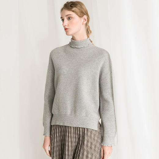 Famecoco范可儿蕾丝拼接高领毛衣冬针织上衣女F218DC003 商品图1