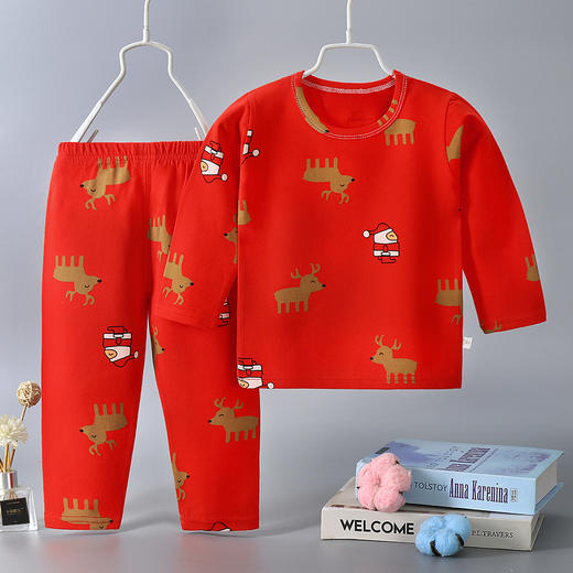【圣诞套装】儿童过年喜庆大红色男孩女孩秋衣秋裤套装内衣婴幼儿保暖衣本命年 商品图2