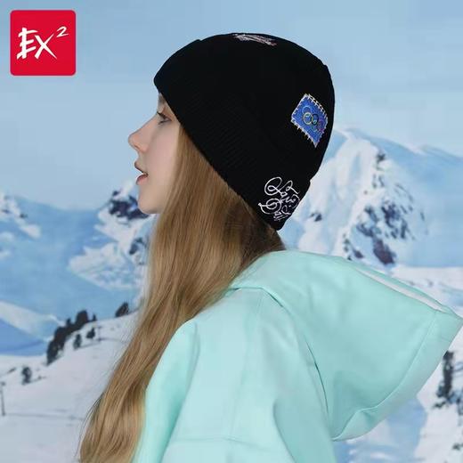 ex2伊海诗秋冬季保暖羊毛1:1针织毛线帽男女抗寒护耳加绒刺绣帽子366060 商品图1