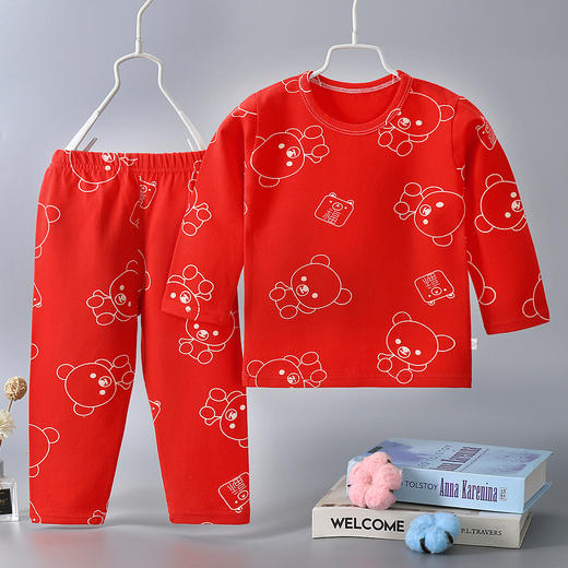【圣诞套装】儿童过年喜庆大红色男孩女孩秋衣秋裤套装内衣婴幼儿保暖衣本命年 商品图3